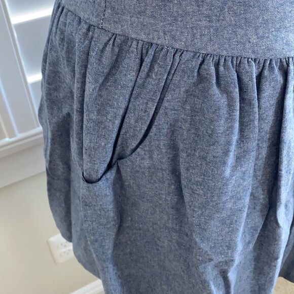 Sz S chambray mid thigh length skirt with pockets and ruching - Picture 2 of 8